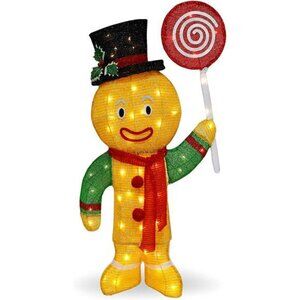 3FT Christmas Gingerbread Man Tinsel Yard Light 50 Pre-Lit LED Warm White Lights